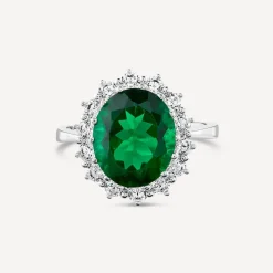 Ladies Sterling Silver and Created Emerald Ring
