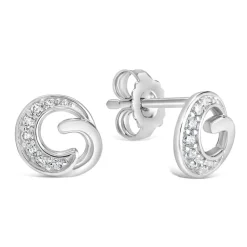 Ladies Sterling Silver and Cubic Zirconia Swirl Stud Earrings