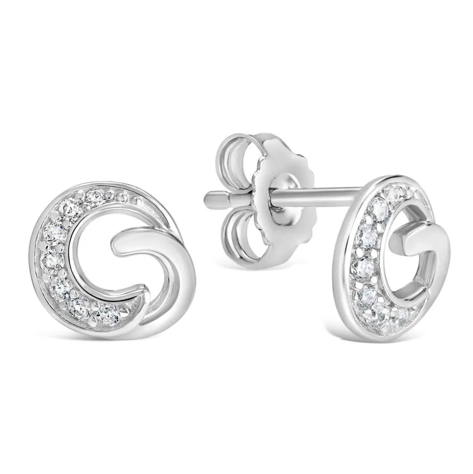 Ladies Sterling Silver and Cubic Zirconia Swirl Stud Earrings