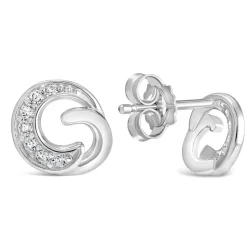 Ladies Sterling Silver and Cubic Zirconia Swirl Stud Earrings