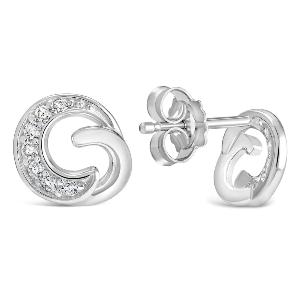 Ladies Sterling Silver and Cubic Zirconia Swirl Stud Earrings