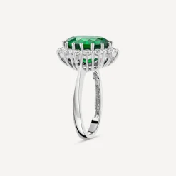 Ladies Sterling Silver and Created Emerald Ring