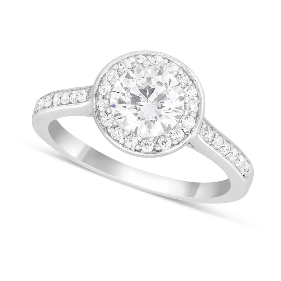 Ladies Sterling Silver Cubic Zirconia Halo Ring