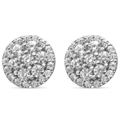 Ladies Sterling Silver Cubic Zirconia Cluster Stud Earrings