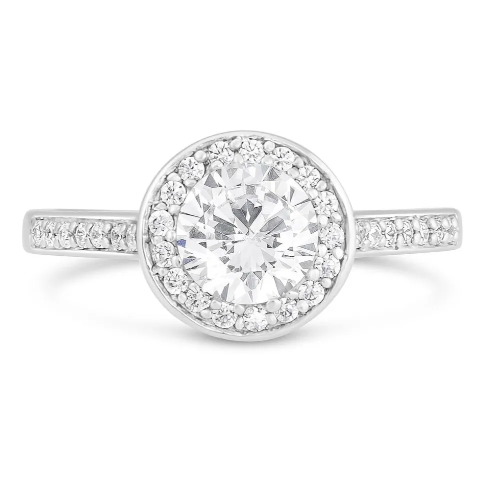 Ladies Sterling Silver Cubic Zirconia Halo Ring