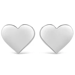 Ladies Sterling Silver Flat Polished Heart 6mm Stud Earrings