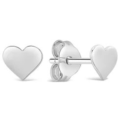 Ladies Sterling Silver Flat Polished Heart 6mm Stud Earrings