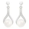 Ladies Sterling Silver with Cubic Zirconia and Freshwater Pearl Twist Top Drop Earrings