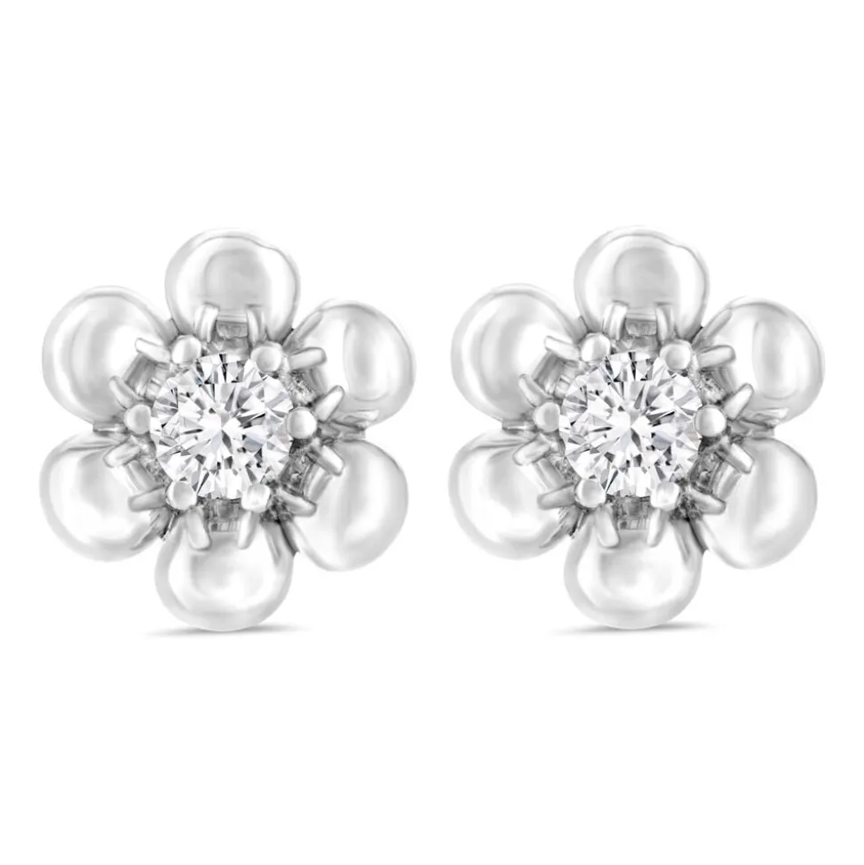 Little Treasure Sterling Silver Cubic Zirconia Flower Stud Earrings