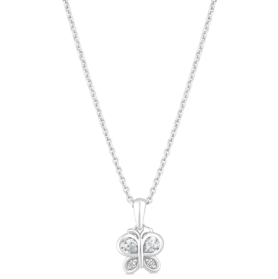 Little Treasure Sterling Silver Cubic Zirconia Butterfly Pendant (Chain Included)
