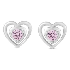 Little Treasure Sterling Silver Pink Crystal Heart Stud Earrings