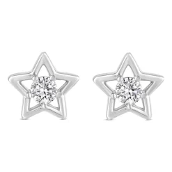 Little Treasure Sterling Silver Cubic Zirconia Open Star Earrings