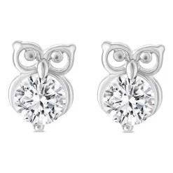 Little Treasure Sterling Silver Cubic Zirconia Owl Stud Earrings