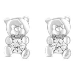Little Treasure Sterling Silver Cubic Zirconia Teddy Bear Stud Earrings