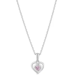 Little Treasure Sterling Silver Pink Crystal Heart Pendant (Chain Included)