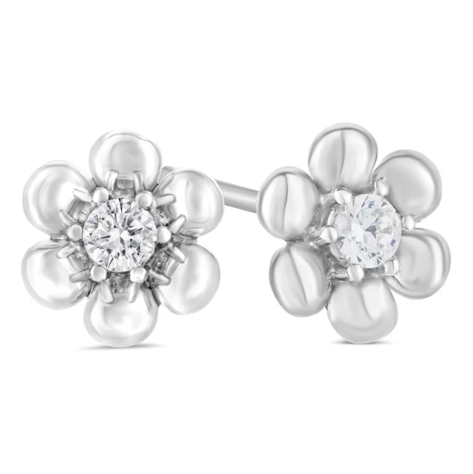 Little Treasure Sterling Silver Cubic Zirconia Flower Stud Earrings