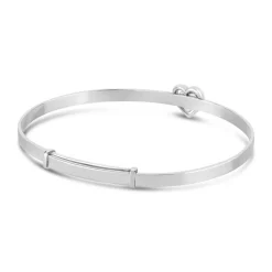 Little Treasure Sterling Silver Pink Crystal Heart Bangle