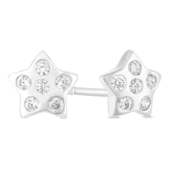 Little Treasure Sterling Silver Cubic Zirconia Dot Star Earrings