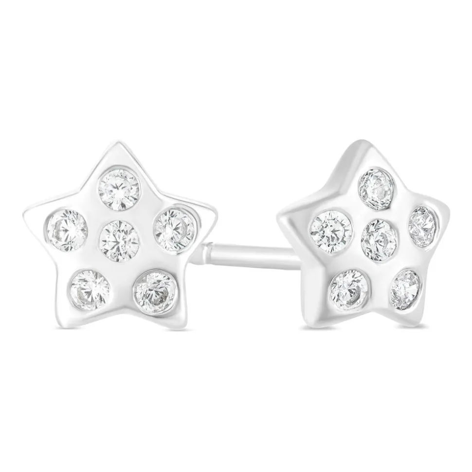 Little Treasure Sterling Silver Cubic Zirconia Dot Star Earrings