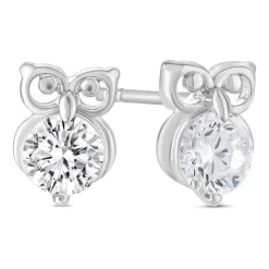 Little Treasure Sterling Silver Cubic Zirconia Owl Stud Earrings