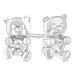 Little Treasure Sterling Silver Cubic Zirconia Teddy Bear Stud Earrings