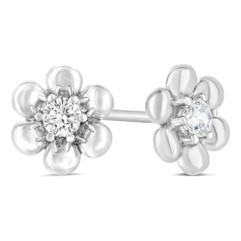 Little Treasure Sterling Silver Cubic Zirconia Flower Stud Earrings