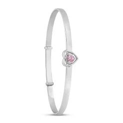 Little Treasure Sterling Silver Pink Crystal Heart Bangle