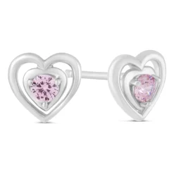 Little Treasure Sterling Silver Pink Crystal Heart Stud Earrings