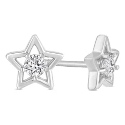 Little Treasure Sterling Silver Cubic Zirconia Open Star Earrings