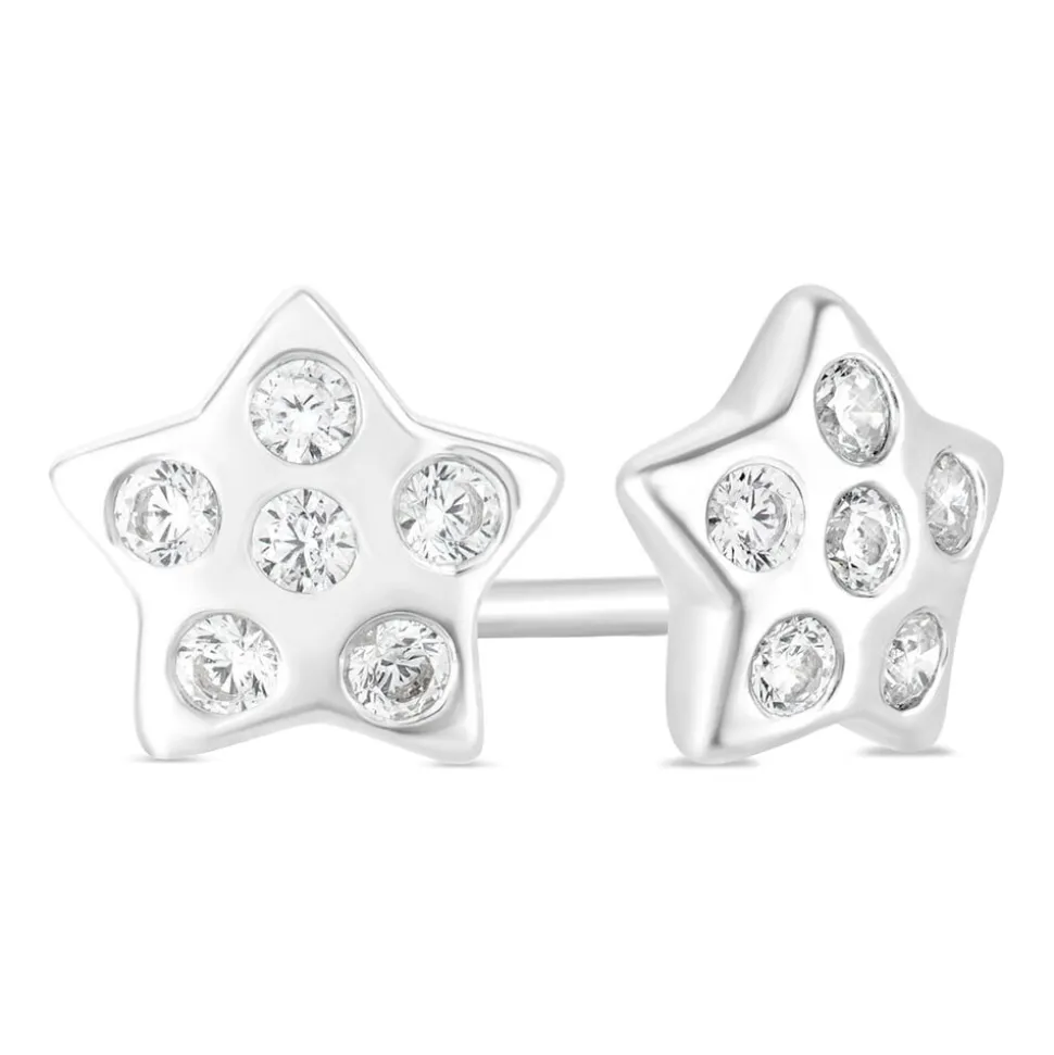 Little Treasure Sterling Silver Cubic Zirconia Dot Star Earrings