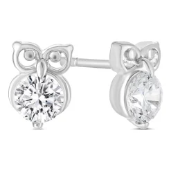 Little Treasure Sterling Silver Cubic Zirconia Owl Stud Earrings