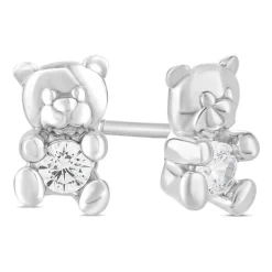 Little Treasure Sterling Silver Cubic Zirconia Teddy Bear Stud Earrings