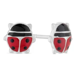 Little Treasure Sterling Silver Red Enamel Ladybird Stud Earrings