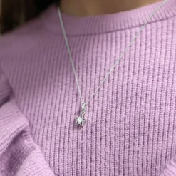 Little Treasure Sterling Silver Cubic Zirconia Open Star Pendant (Chain Included)