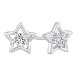 Little Treasure Sterling Silver Cubic Zirconia Open Star Earrings