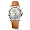 Longines Conquest Heritage 38mm Silver Dial Brown Leather Strap Watch