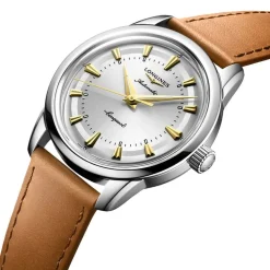 Longines Conquest Heritage 38mm Silver Dial Brown Leather Strap Watch