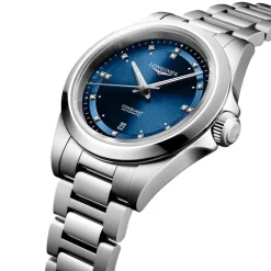 Longines Conquest 30mm Blue Dial Diamond Dots Steel Bracelet Watch