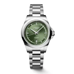Longines Conquest 30mm Green Dial Diamond Dots Steel Bracelet Watch