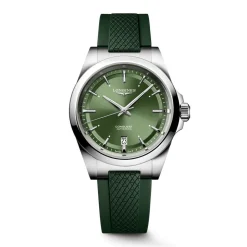 Longines Conquest 38mm Green Dial Green Rubber Strap Watch