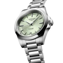 Longines Conquest 34mm Green Dial Steel Bracelet Watch