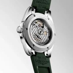 Longines Conquest 38mm Green Dial Green Rubber Strap Watch