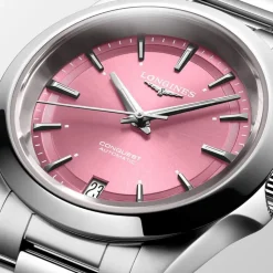 Longines Conquest 34mm Pink Dial Steel Bracelet Watch