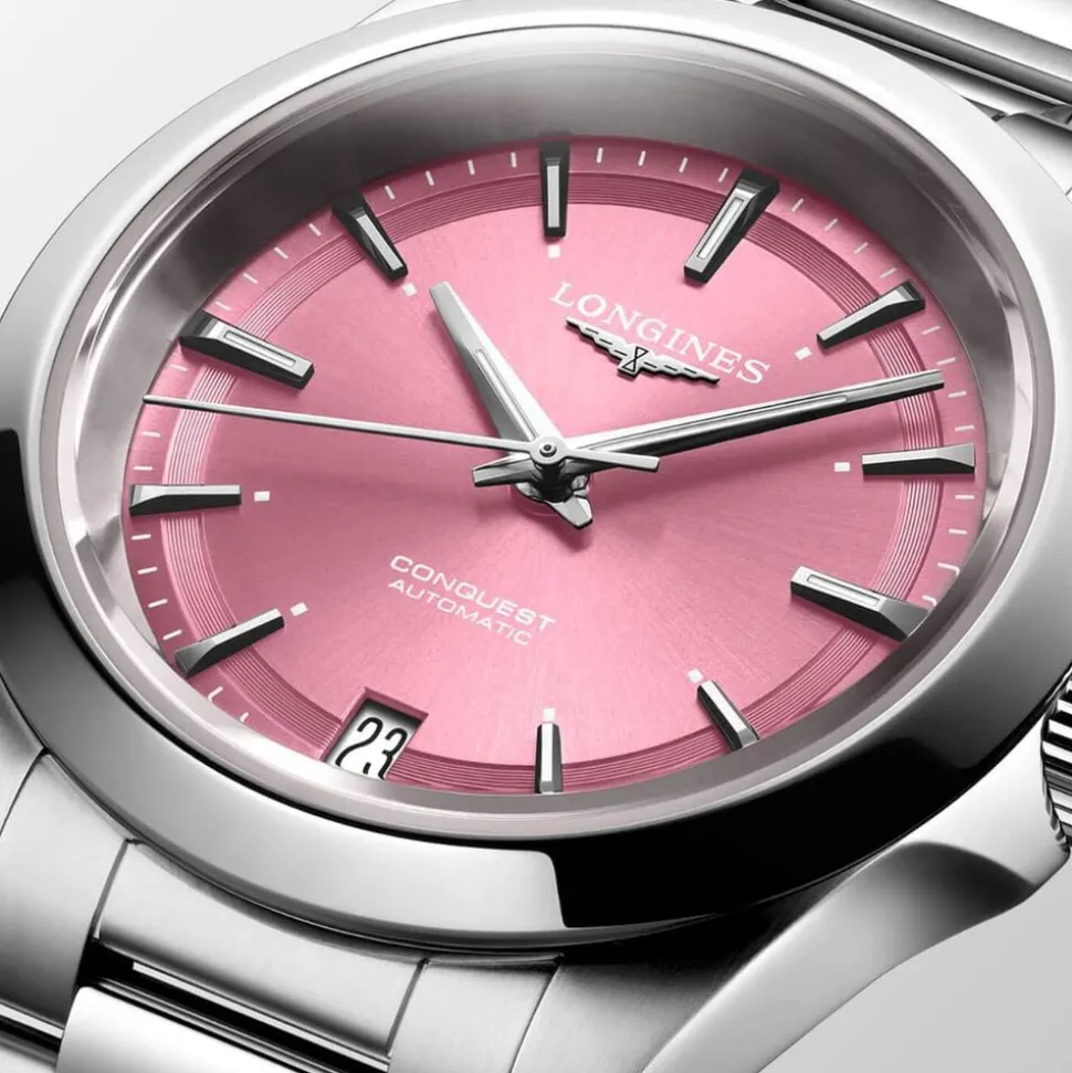 Longines Conquest 34mm Pink Dial Steel Bracelet Watch