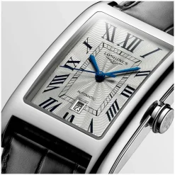 Longines DolceVita Silver Dial Roman Numerals Black Leather Strap Watch