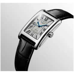 Longines DolceVita Silver Dial Roman Numerals Black Leather Strap Watch