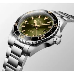 Longines Hydroconquest 41mm Sunray Green Dial Steel Ceramic Case Watch