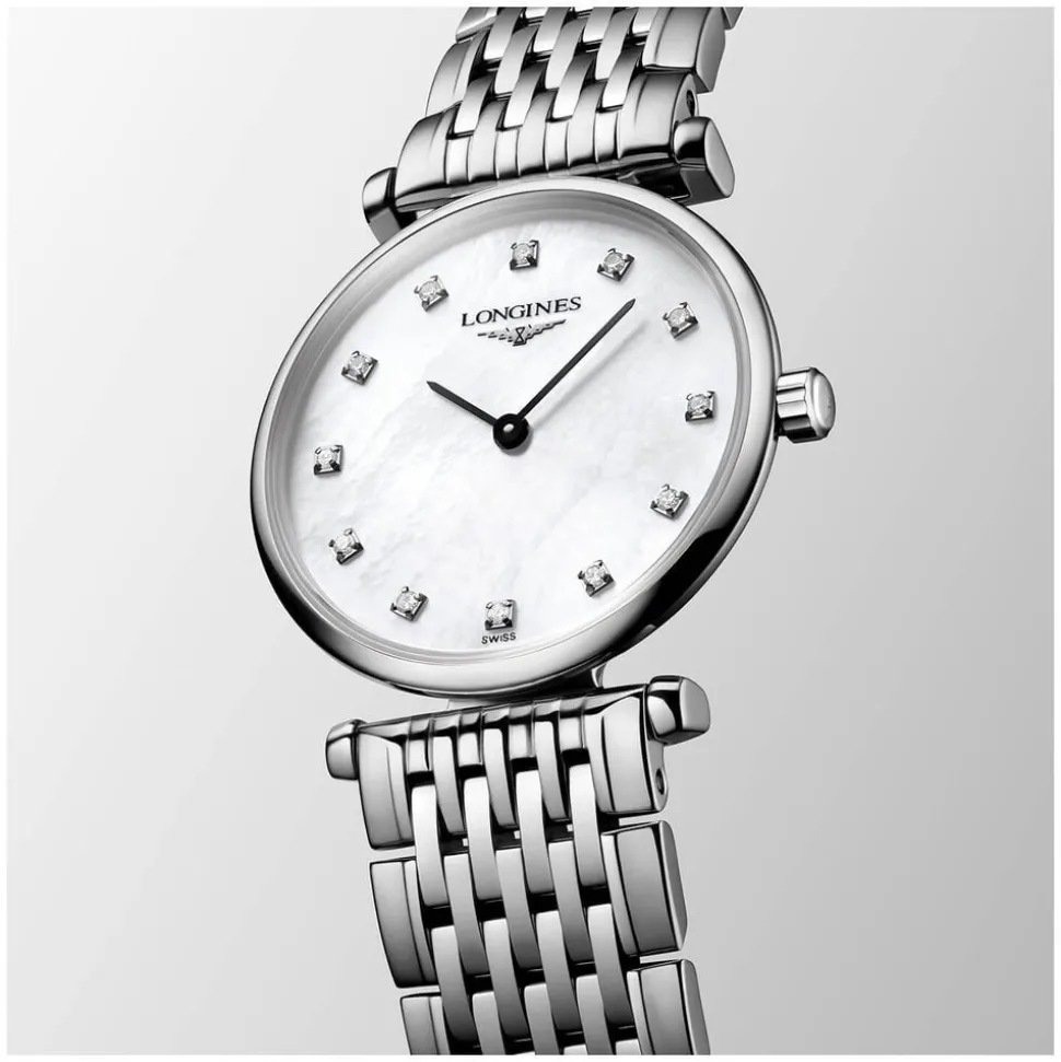 Longines La Grande Classique White Mother of Pearl Dial Diamond Dot Index Steel Bracelet Watch