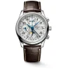 Longines Master Collection 40mm Automatic Chronograph Silver Dial Leather Strap Watch