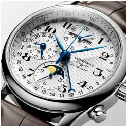 Longines Master Collection 40mm Automatic Chronograph Silver Dial Leather Strap Watch